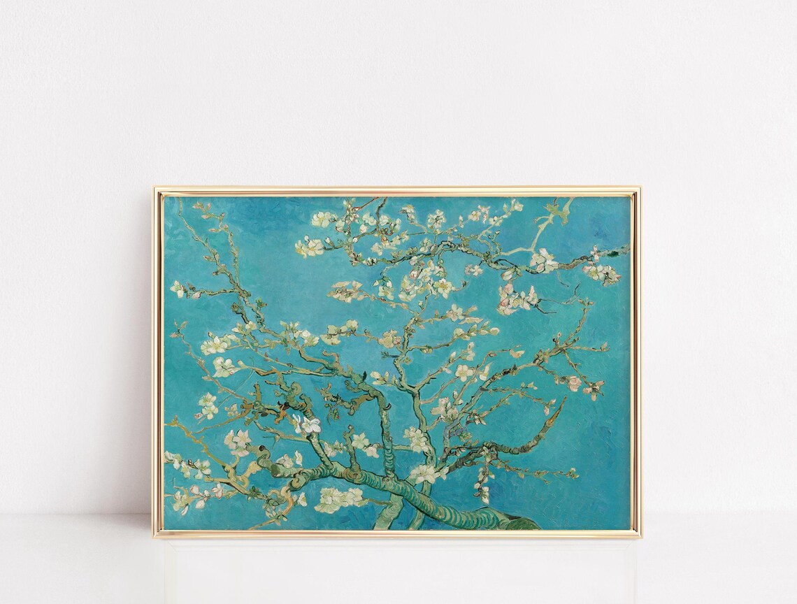 Van Gogh Almond Blossom White Flowers Turquoise Famous Oil Poster - Image 2