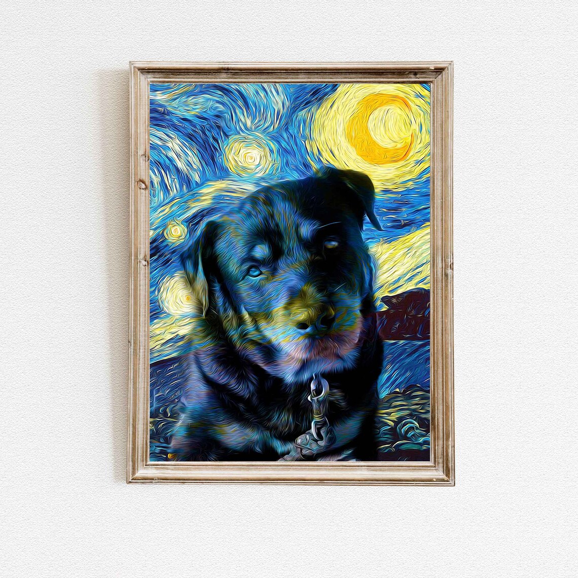 Custom Pet Portrait, Starry Night Style