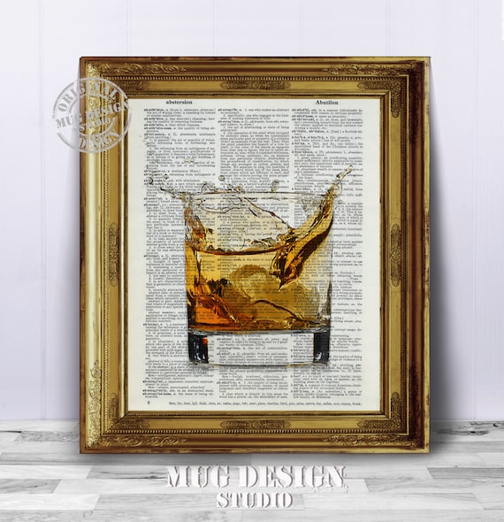 Whiskey Glass Dictionary Page, Vintage Illustration
