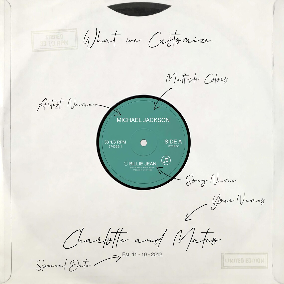 Custom Record Vinyl Song Square - Anniversary Gift - Image 2