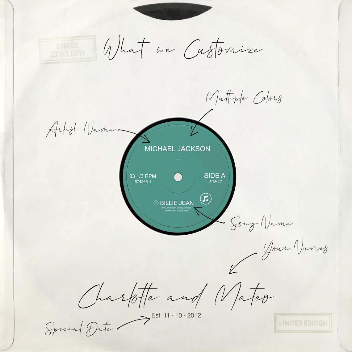 Personalized Vinyl Record, Custom Song Gift - Image 3