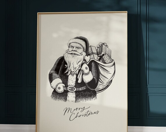 Vintage Santa Claus With Gift Sack Merry Christmas Holiday Poster
