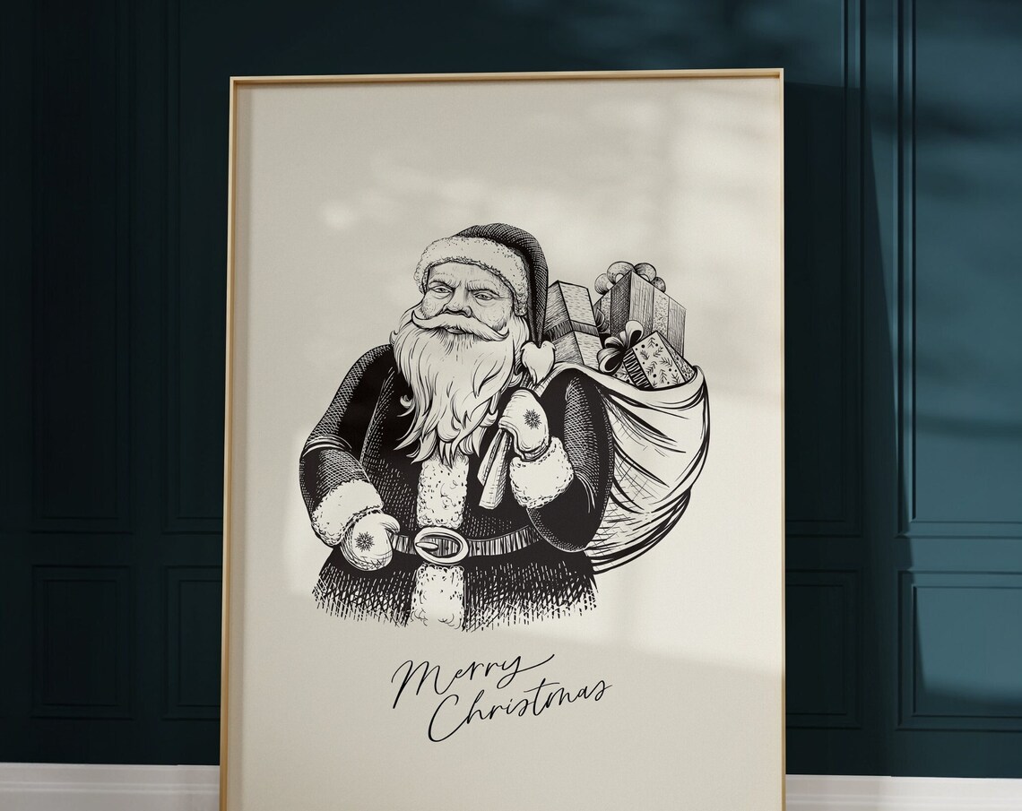 Vintage Santa Claus With Gift Sack Merry Christmas Holiday Poster