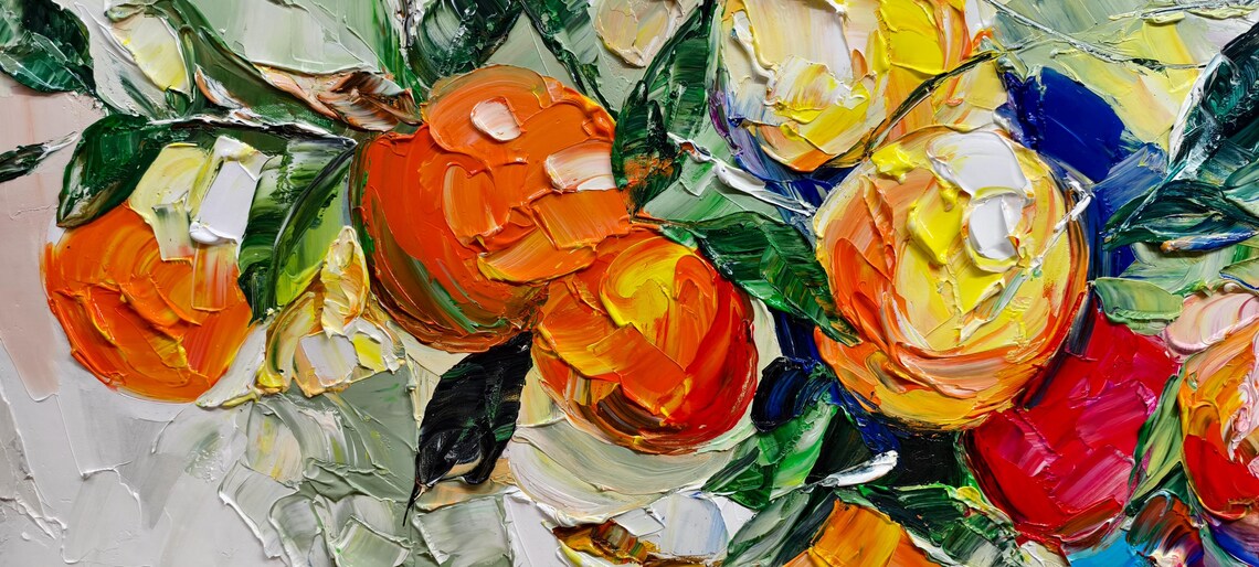 Modern Impasto Citrus Orange Thick Palette Knife Fruit Poster - Image 2