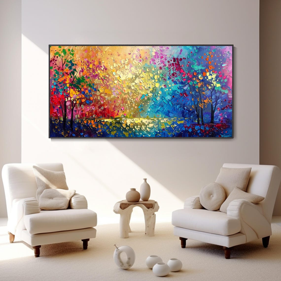 Colorful Forest Landscape Impressionist 3D Textured Art Poster - Image 4