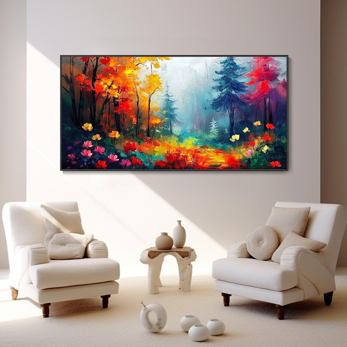 Fantasy Forest Colorful Trees Wildflowers Magical Oil Poster - Image 3