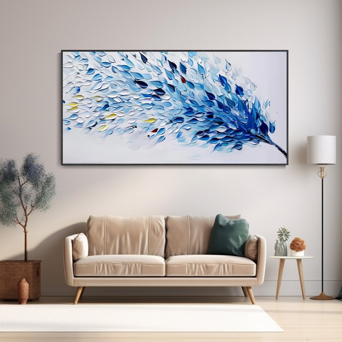 Blue White Blossom Branch Abstract Impasto Oil Painting Poster - Image 3