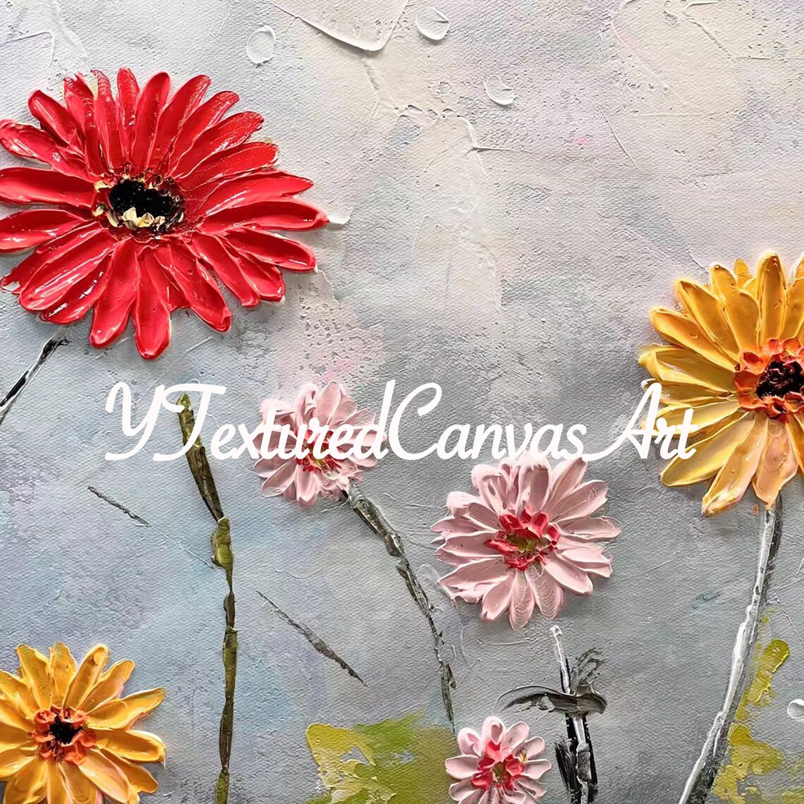 Colorful Daisy Meadow Pink Red Yellow 3D Floral Painting Poster - Image 2