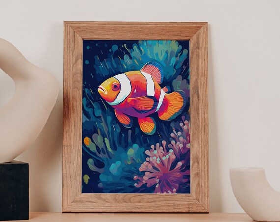 Colorful Clownfish Coral Reef Underwater Ocean Scene Nursery Poster