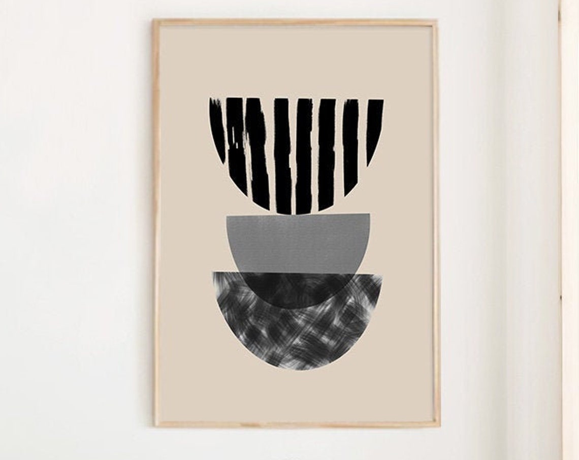 Black Gray Half Circles Stacked Bold Contrast Minimalist Art Poster
