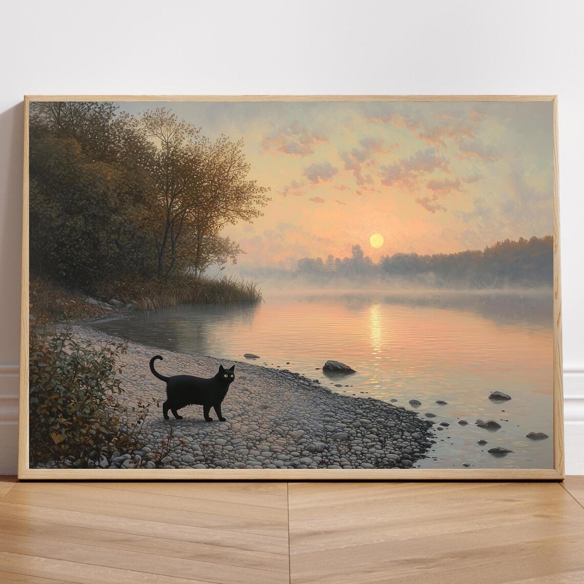 Vintage Black Cat Art Print, Moody Whimsical Cat