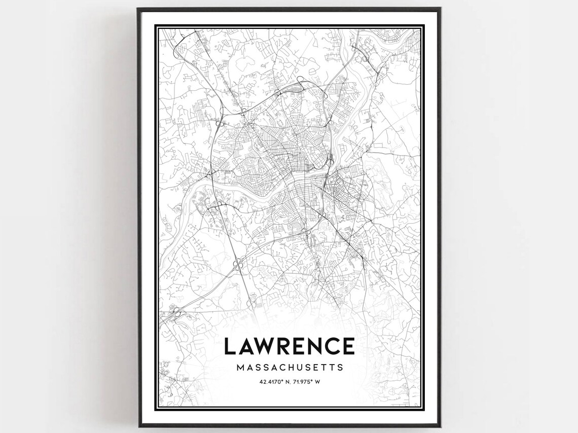 Lawrence Massachusetts Minimalist Street Map Monochrome Line Art Poster