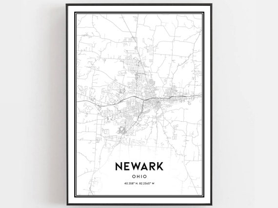 Newark Map Print Poster Wall Art Oh City Ohio Street Decor Road Gift B1018