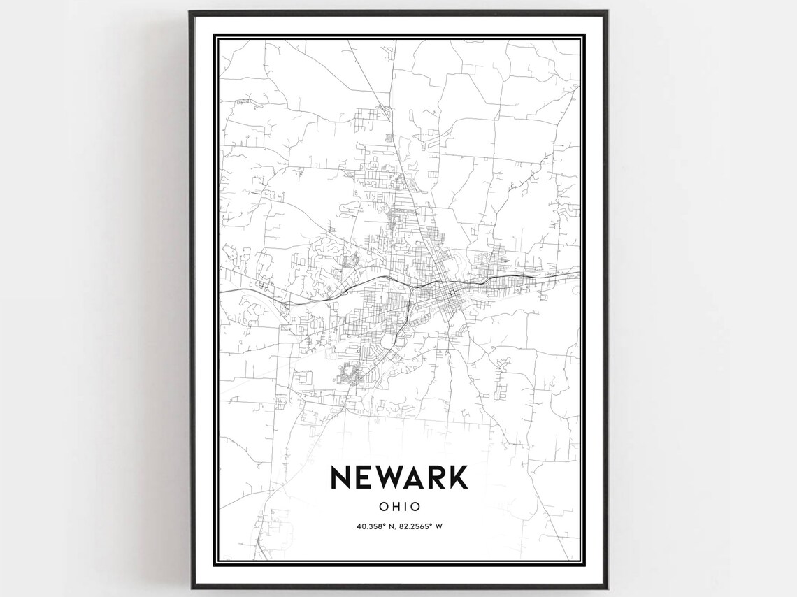 Newark Ohio Street Map Minimalist Downtown Grid Black City Poster