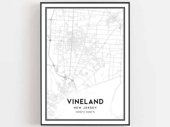 Vineland Map Print Poster, New Jersey Street Decor