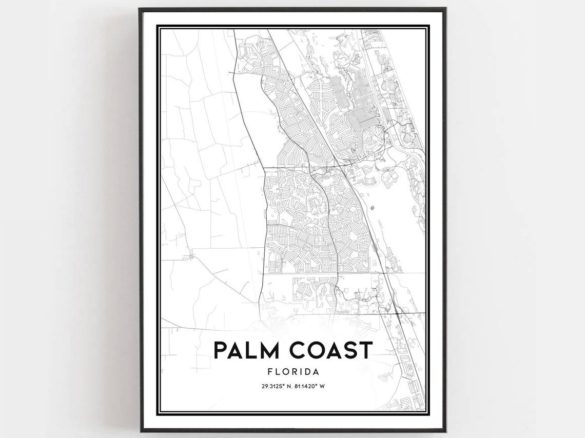 Palm Coast Florida City Street Map Coordinates Minimalist Art Poster