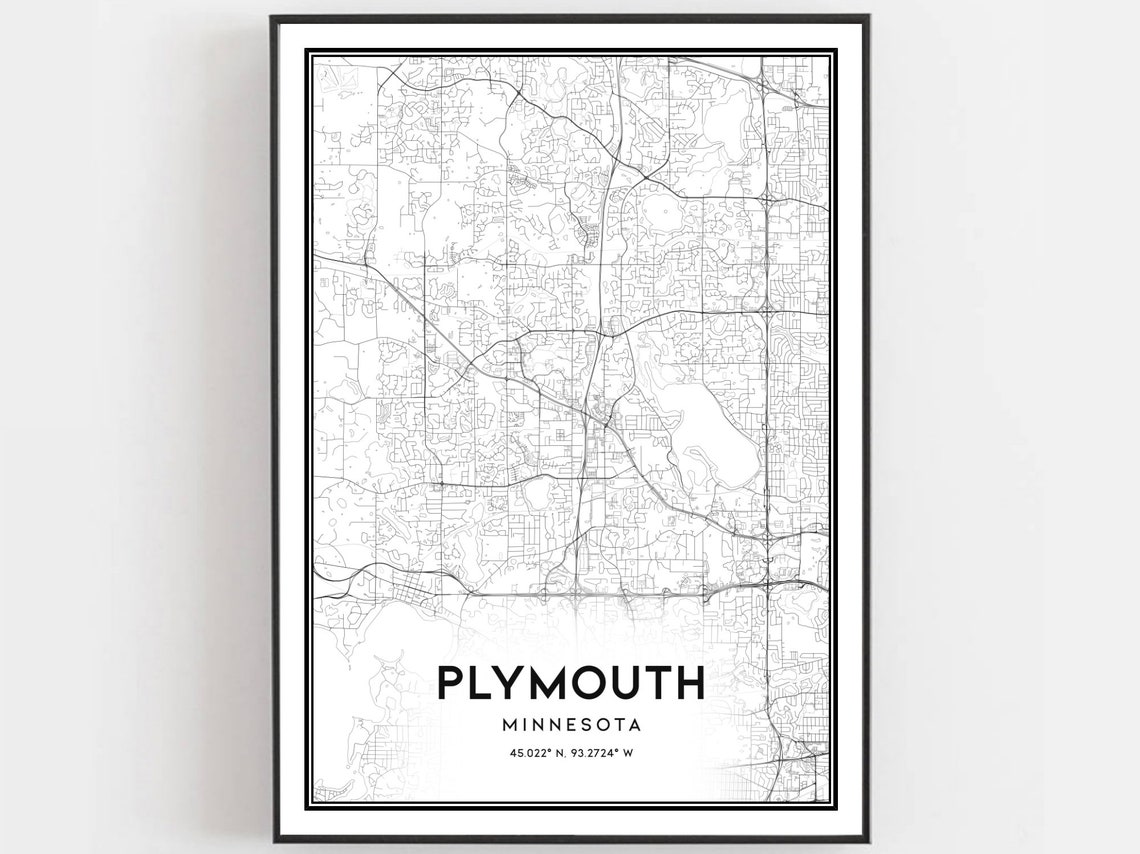 Plymouth Minnesota Minimalist Black and White City Map Wall Art