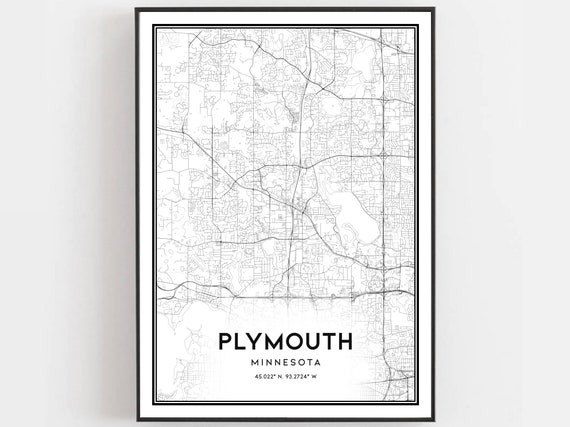 Plymouth Map Print Poster Wall Art Mn City Minnesota Street Decor Road Gift