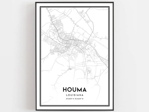Houma Map Print Poster Wall Art La City Louisiana Street Decor Road Gift B719