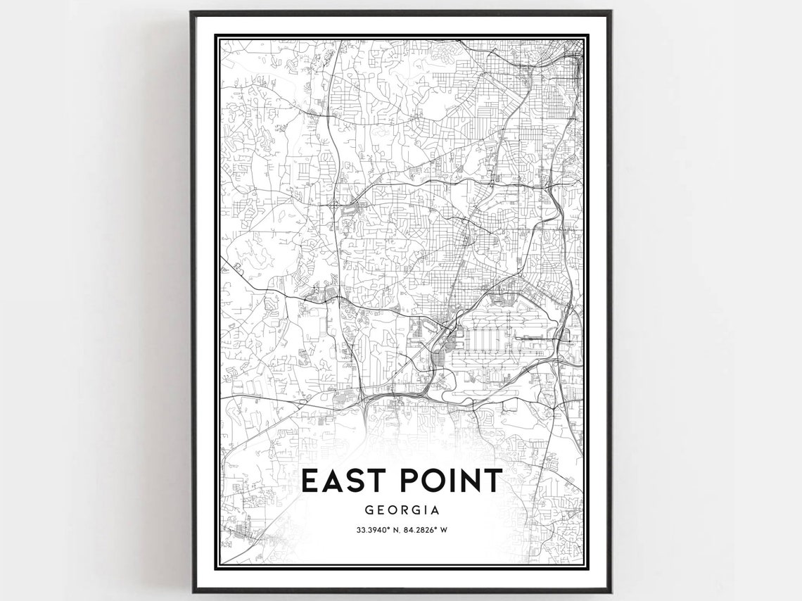 East Point Georgia Detailed Black White City Street Map Poster