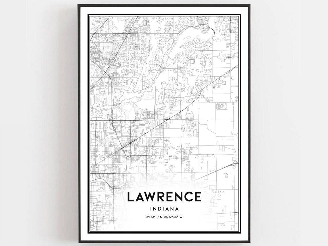 Lawrence Indiana Minimalist Black and White Street Map Art Print