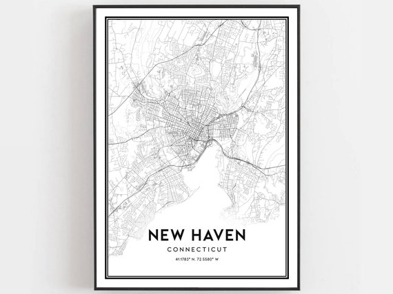 New Map Print Poster Wall Art Ct City Connecticut Street Decor Road Gift B373