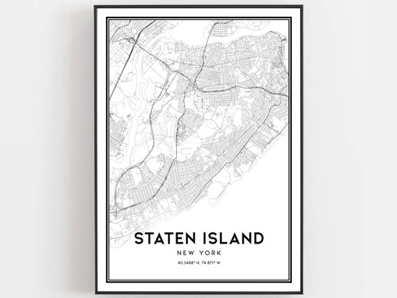 Staten Island Map Print Poster Wall Art Ny City New York Street Decor Road Gift