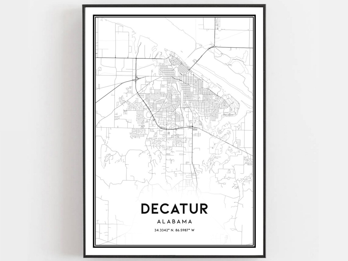 Decatur Alabama City Street Map Minimalist Travel Art Poster