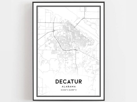 Decatur Map Print Poster Wall Art Al City Alabama Street Decor Road Gift B1113