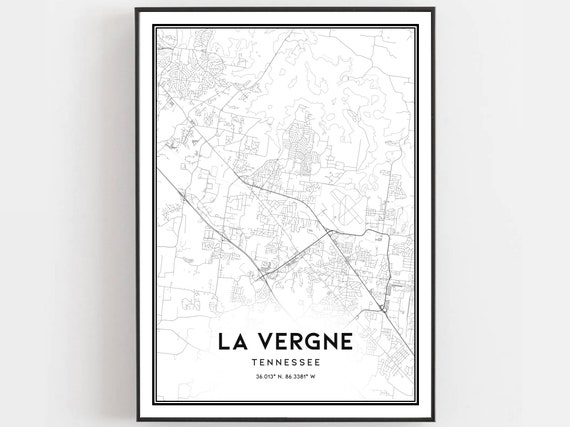 La Vergne Map Print Poster Wall Art Tn City Tennessee Street Decor Road Gift