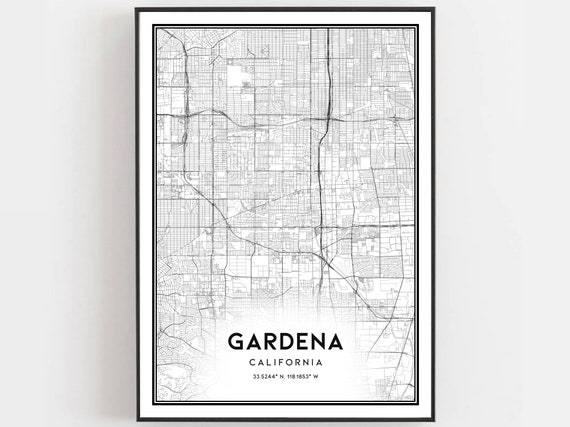 Gardena Map Print Poster Wall Art Ca City Street Decor Road Gift B1239