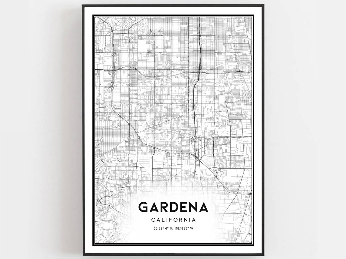 Gardena California City Street Map Coordinates Minimalist Art Poster