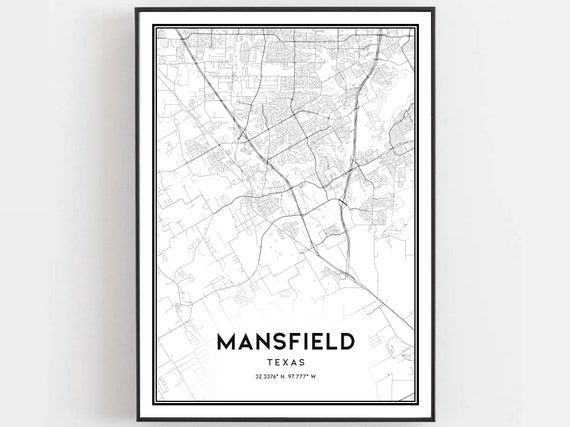 Mansfield Map Print Poster Wall Art Tx City Texas Street Decor Road Gift B1163