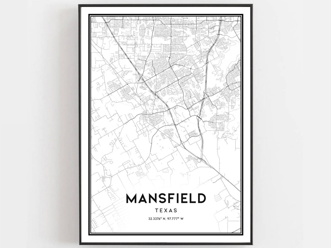 Mansfield Texas Minimalist City Map Poster Black White Street Decor