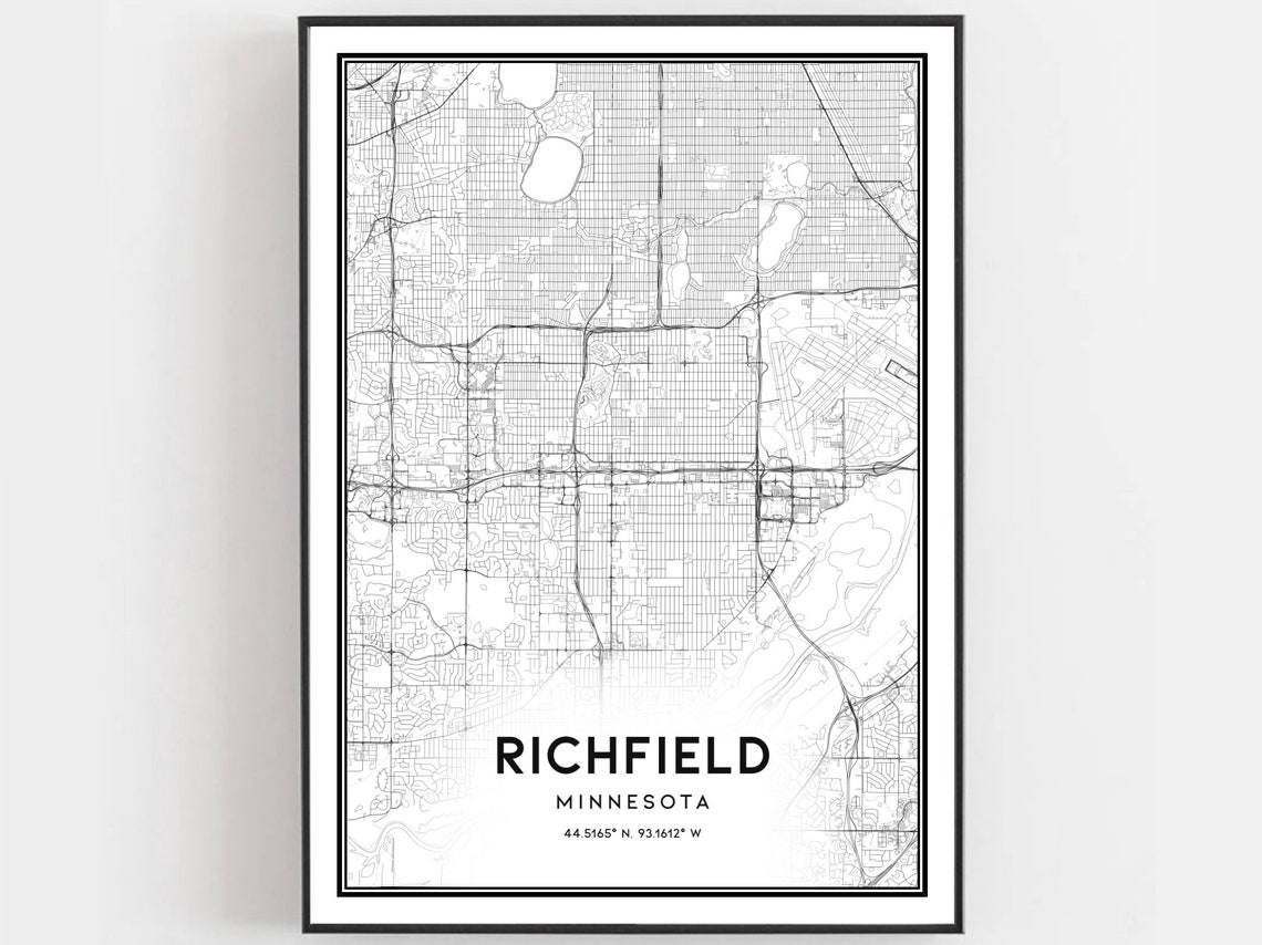 Richfield Minnesota City Street Map Coordinates Minimalist Art Poster
