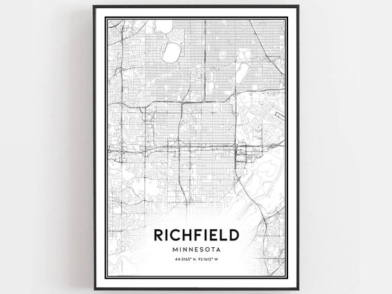 Richfield Map Print Poster Wall Art Mn City Minnesota Street Decor Road Gift B1713