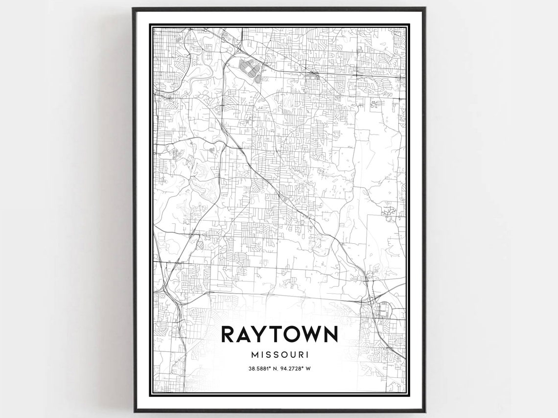 Raytown Missouri City Street Map Art Print With Coordinates Decor