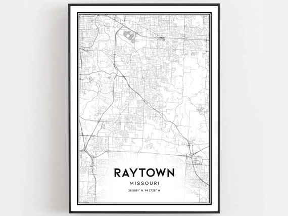 Raytown Map Print Poster Wall Art Mo City Missouri Street Decor Road Gift B1938