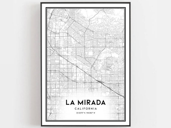 La Mirada Map Print Poster Wall Art Ca City Street Decor Road Gift B1404