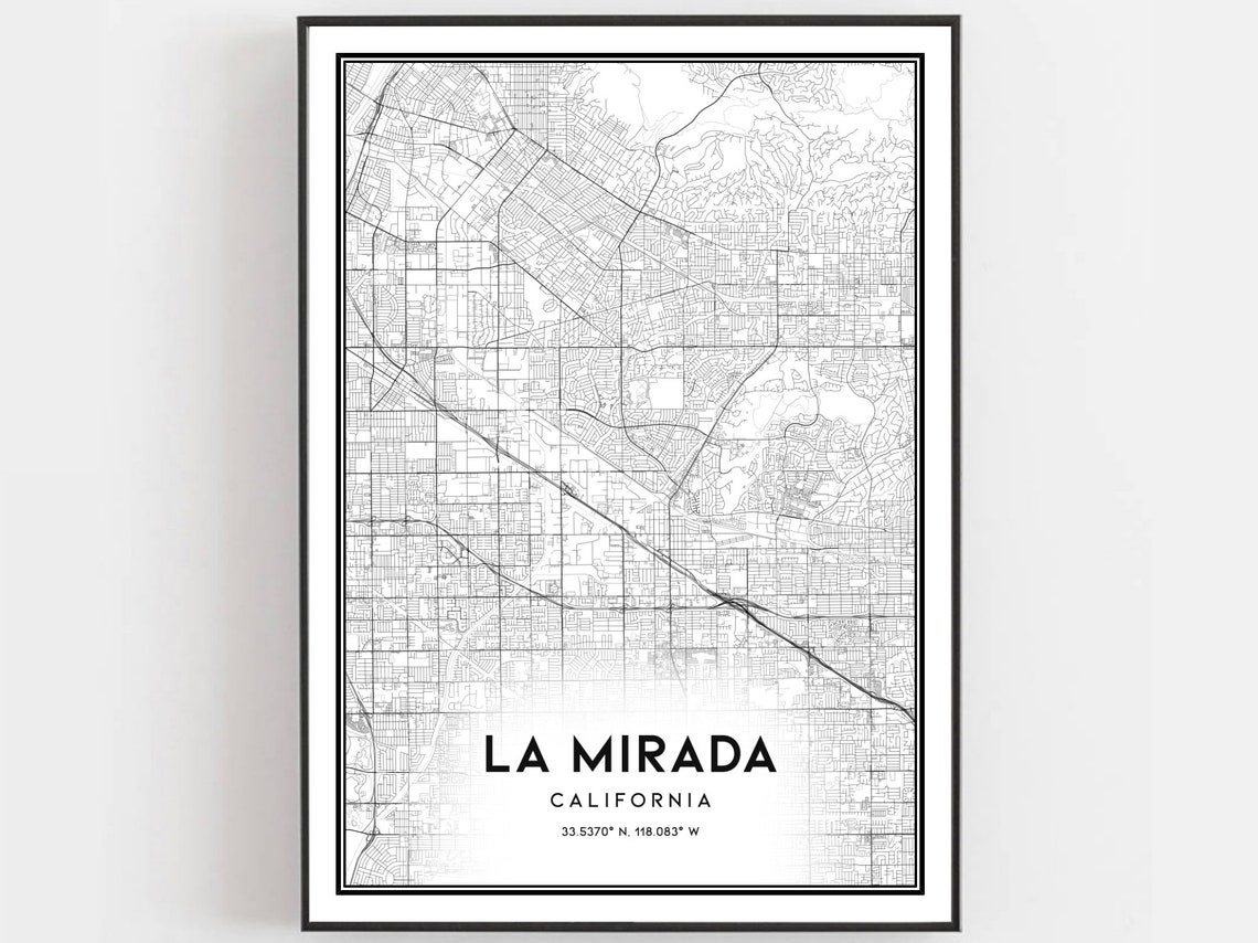 La Mirada California Minimalist Black And White City Map Poster