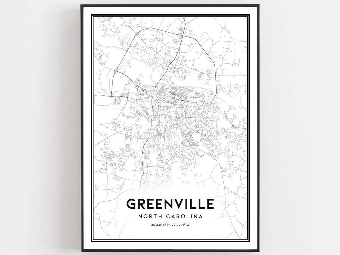 Greenville Map Poster, North Carolina Street Decor