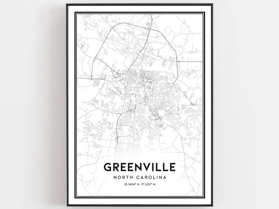 Greenville Map Poster, North Carolina Street Decor