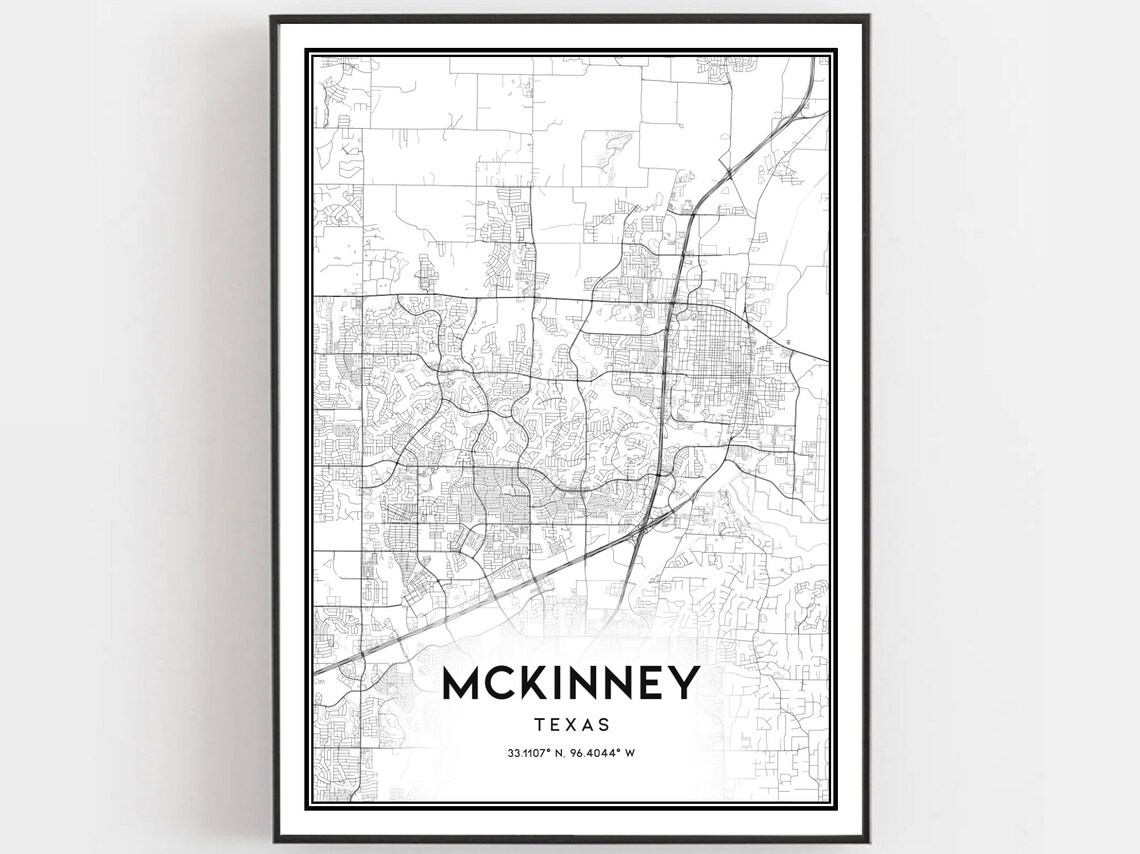 McKinney Texas Minimalist Black And White City Street Map Art Poster