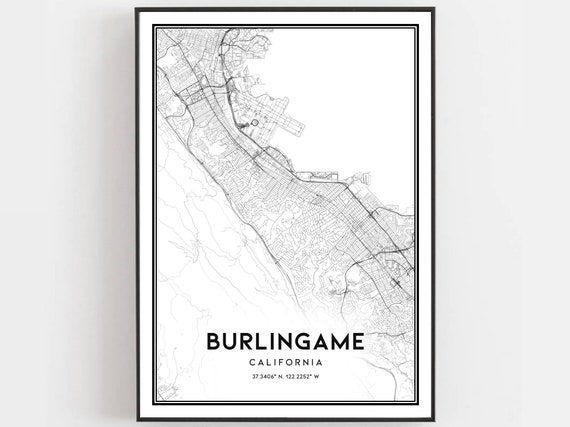 Burlingame Map Poster, City Street Decor Print