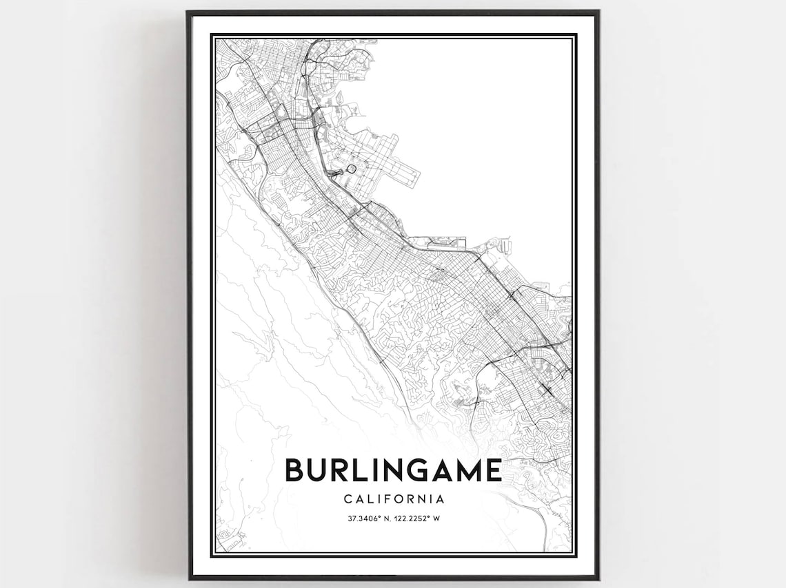 Burlingame Map Poster, City Street Decor Print