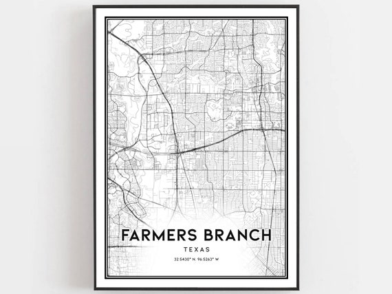 Farmers Branch Map Print Poster Wall Art Tx City Texas Street Decor Road Gift B1744