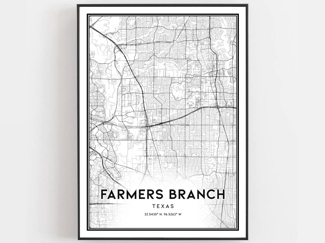 Farmers Branch Texas Street Map Minimalist Black White Poster