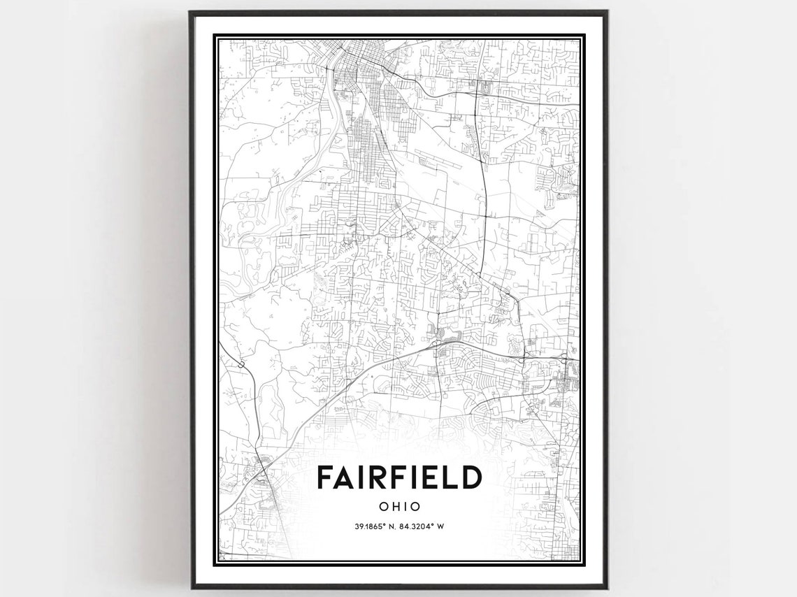 Fairfield Ohio Modern Minimalist City Map Street Grid Art Poster