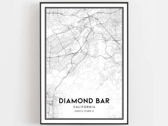 Diamond Bar Map Poster Print, City Street Decor