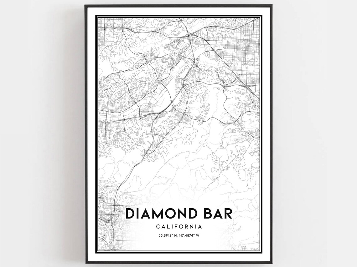 Diamond Bar Map Poster Print, City Street Decor